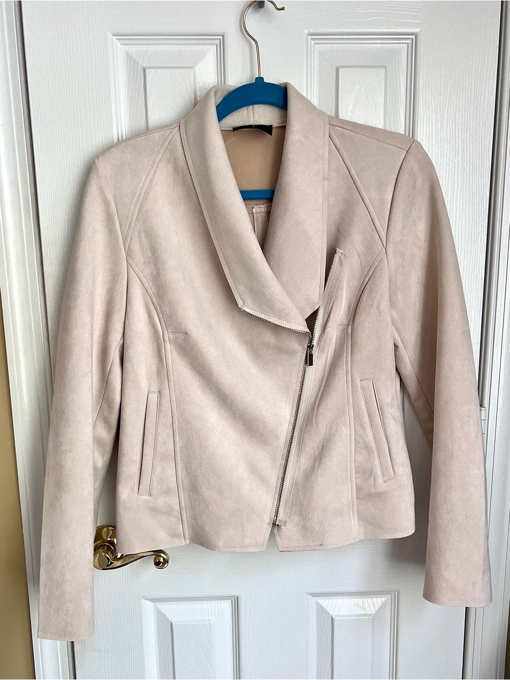 Tahari faux suede cream moto jacket size S